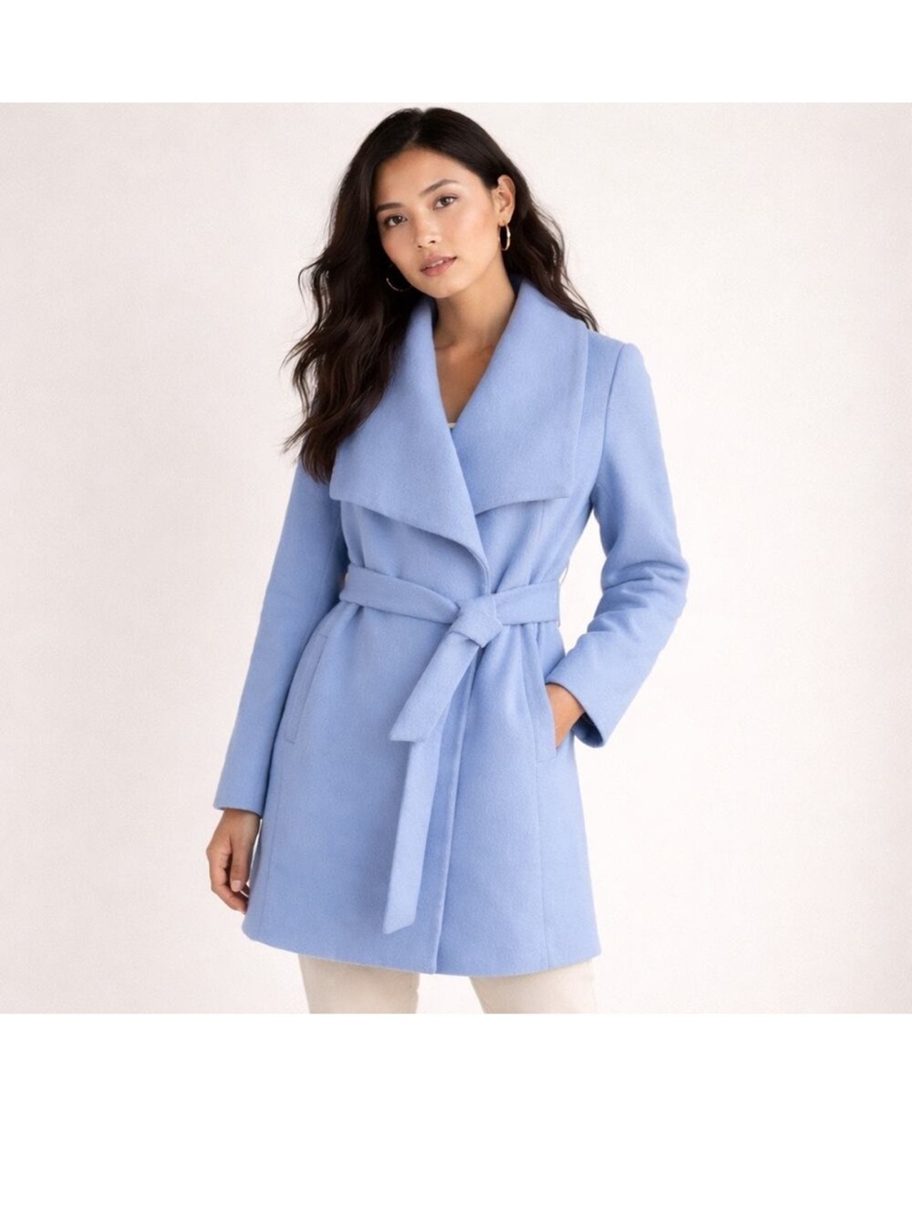 Cole Haan Signature Light Blue Wool Blend Wrap Coat – Size 4
